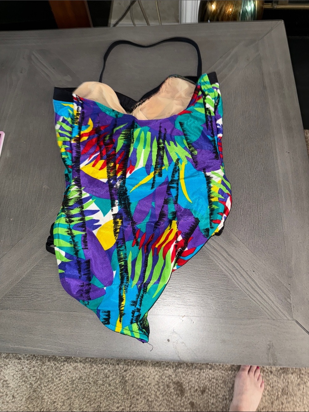 Tropical Multicolor One-Piece Swimsuit — Strap Detail - Picture 2 of 3